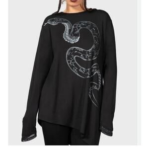 Killstar Unisex Snake Graphic Tee Long Sleeve Size XL Black Goth